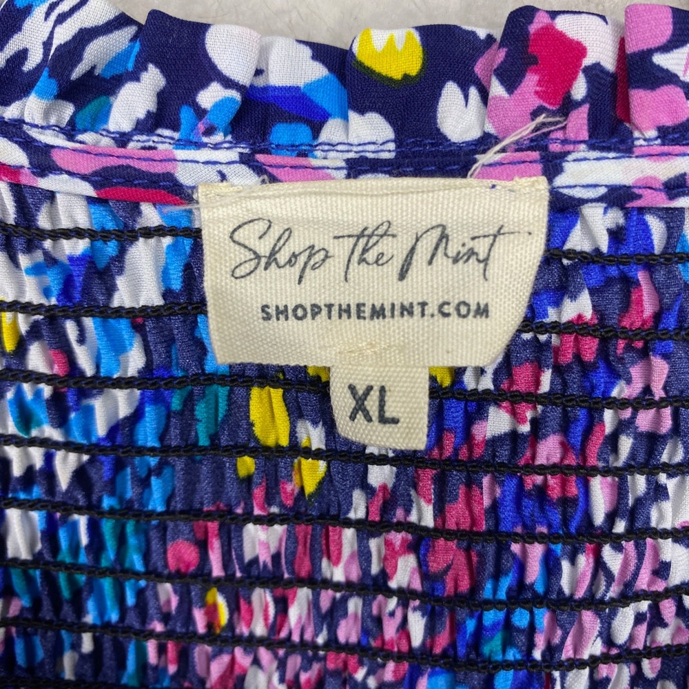 Shop The Mint XL Smocked Flutter Sleeve Abstract Leopard Print Blouse MultiColor - Picture 3 of 11